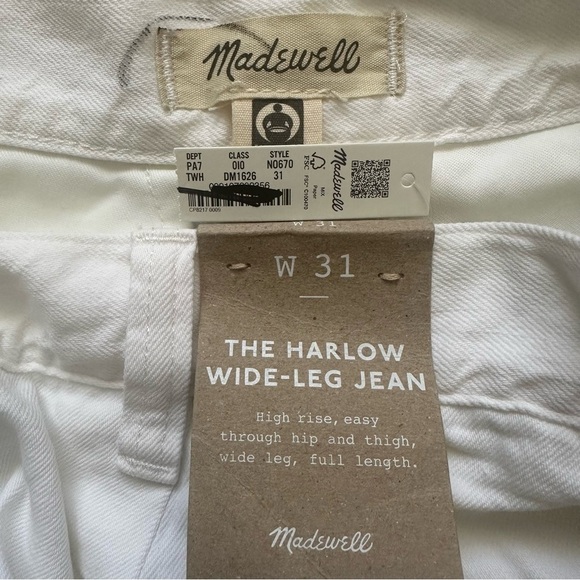 Madewell Jeans The Harlow Wide-Leg: Airy Denim Edition Tile White 31 NWT New - Picture 9 of 13